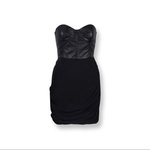 Alice + Olivia Roxanna Black Leather Bustier Gathered Dress